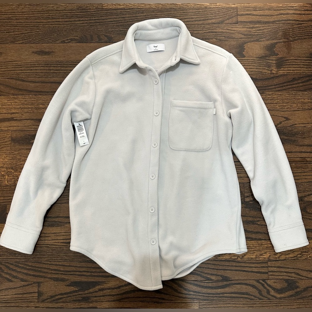 TNA Fleece Button Up Shirt in Ice Grey
